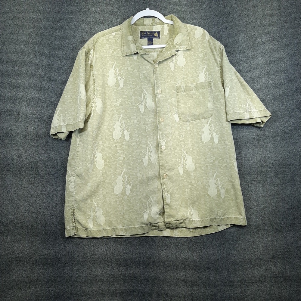 Nat Nast Button Up Luxury Originals RN 007055 Large Sage Green Mens Silk Shirt